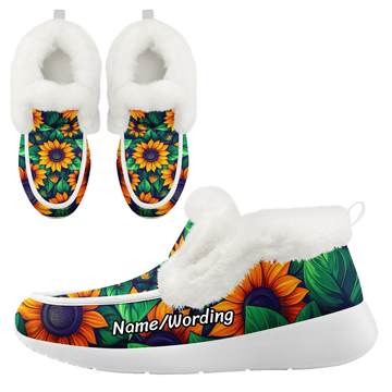 Toponepod Flower Theme Print Slip On | Custom Comfortable Warm Fur Lining Winter Shoes | Personalized Name Logo