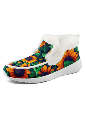 Toponepod Flower Theme Print Slip On | Custom Comfortable Warm Fur Lining Winter Shoes | Personalized Name Logo