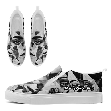 Personalized Slip-On Sneakers with Abstract Art Print, Stylish Canvas Shoes FN071-25027102