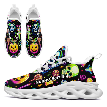 Personalized Halloween Theme Sneakers, Custom Ghost and Witch Fashion Shoes, Breathable Unisex Shoes FN003-25025096