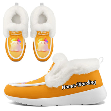 Personalized Spooky Design Warm Shoes, Custom Witch and Ghost Fashion Shoes for Halloween FN064-25009016