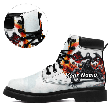 Personalized Knight & Skull Design Boots, Custom Gothic Warrior Lace-Up Unisex Boots 1921-25023148
