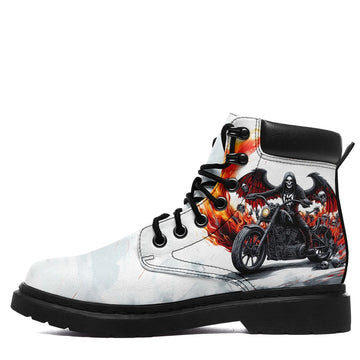 Personalized Knight & Skull Design Boots, Custom Gothic Warrior Lace-Up Unisex Boots 1921-25023148