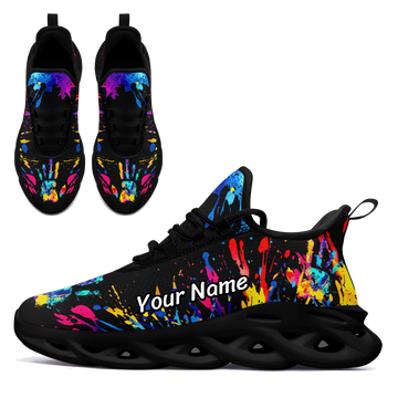 Glow-in-the-Dark Colorful Handprint Sneakers: Fluorescent Halloween Splatter Art Shoes FN003-25023075-4B