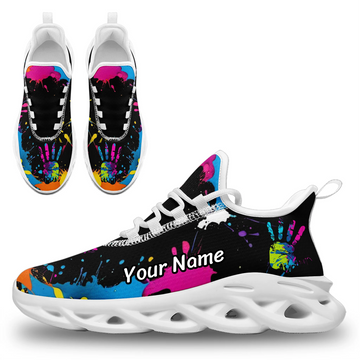 Glow-in-the-Dark Neon Handprint Sneakers: Black Fluorescent Halloween Athletic Shoes FN003-25025052-4W