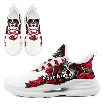 Gothic Sugar Skull & Roses Art Print Athletic Sneakers, Day of the Dead Fashion Shoes FN079-25020176