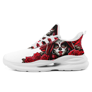 Gothic Sugar Skull & Roses Art Print Athletic Sneakers, Day of the Dead Fashion Shoes FN079-25020176