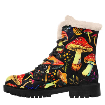 Enchanted Mushroom Dark Forest Fleece Lined Boots, Gothic Cottagegore Winter Footwear 058-25023175