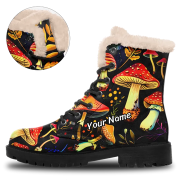 Enchanted Mushroom Dark Forest Fleece Lined Boots, Gothic Cottagegore Winter Footwear 058-25023175