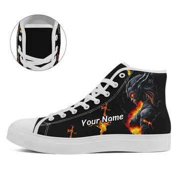 Infernal Dragon Armor Demon Knight High-Top Sneakers, Fiery Skull Warrior Fantasy Art Shoes FN024-25027142