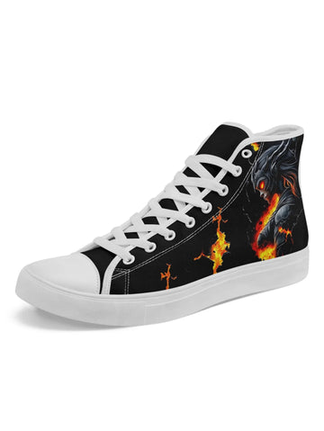 Infernal Dragon Armor Demon Knight High-Top Sneakers, Fiery Skull Warrior Fantasy Art Shoes FN024-25027142