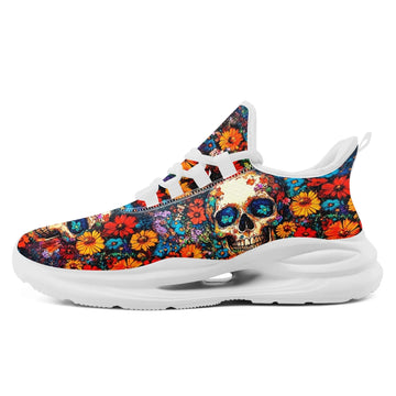 Psychedelic Floral Skull Athletic Sneakers, Vibrant Trippy Gothic Style Festival Trainers FN079-25020185