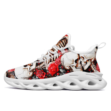 Gothic Romance Skull & Red Roses Athletic Sneakers, Macabre Art Print Street Goth Trainers FN003-25018038