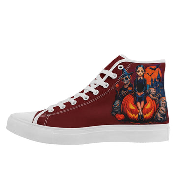 Gothic Girl & Spooky Monsters Halloween High-Top Sneakers | Pumpkin Party Canvas Shoes | FN024-25027143