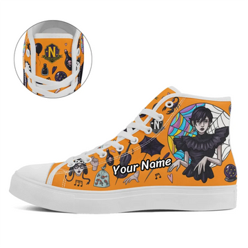 Spooky Doodle Collage High-Top Sneakers, Gothic Girl Halloween Icon Pattern Shoes FN024-25028148