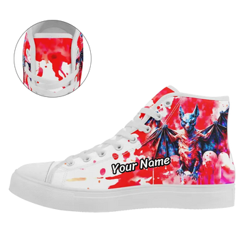 Demonic Vampire Bat Horror High-Top Sneakers, Blood Splatter Halloween Streetwear Shoes FN024-25023182