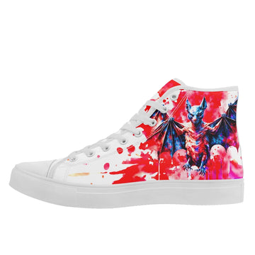 Demonic Vampire Bat Horror High-Top Sneakers, Blood Splatter Halloween Streetwear Shoes FN024-25023182