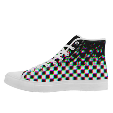 Glitch Effect Checkerboard High-Top Sneakers, Cyberpunk Digital Static Punk Rock Shoes FN024-25020187