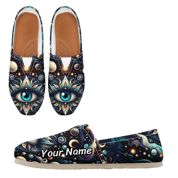 Mystical All-Seeing Eye & Celestial Galaxy Slip-On Shoes, Witchy Goth Style Cosmic Loafers FN053-25025140