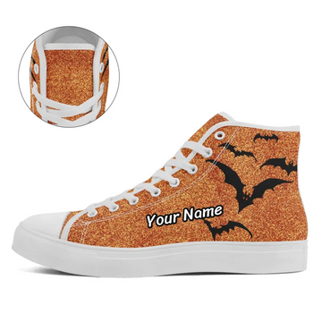 Glam Goth Halloween Bat Swarm High-Tops, Shimmering Orange Glitter Spooky Season Shoes FN024-25020190