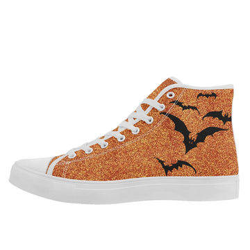 Glam Goth Halloween Bat Swarm High-Tops, Shimmering Orange Glitter Spooky Season Shoes FN024-25020190