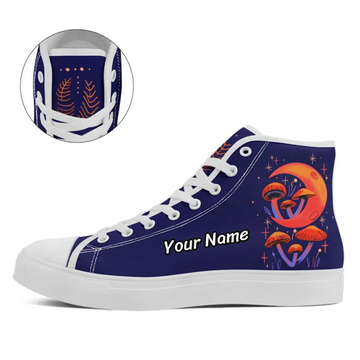 Mystical Lunar Bloom Magic Mushroom High-Tops, Gothic Cottagecore Starry Night Shoes FN024-25009061