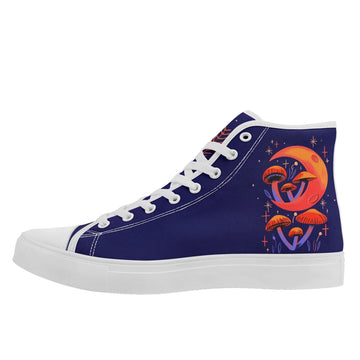 Mystical Lunar Bloom Magic Mushroom High-Tops, Gothic Cottagecore Starry Night Shoes FN024-25009061