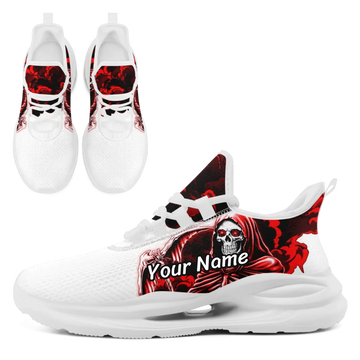 Gothic Grim Reaper & Scythe Athletic Sneakers, Red Eyed Skull Angel of Death Trainers FN079-25018044