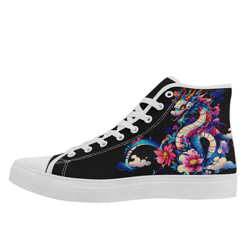 Vibrant Psychedelic Dragon High-Top Sneakers, Mythical Asian Art Print Goth Punk Shoes FN024-25027149