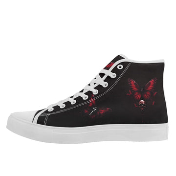 Gothic Red Butterfly & Skull High-Top Sneakers, Macabre Beauty Dark Art Canvas Shoes FN024-25009063