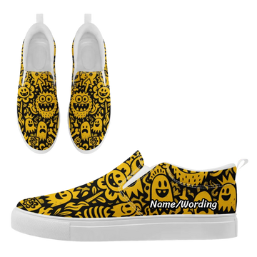 Funky Monster Doodle Street Art Slip-On Shoes, Yellow & Black Abstract Cartoon Loafers FN071-25027151