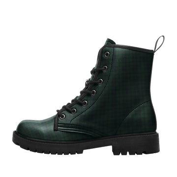 Dark Forest Green Plaid Combat Boots, Gothic Punk Tartan Style Vegan Leather Boots 058-6-25020195