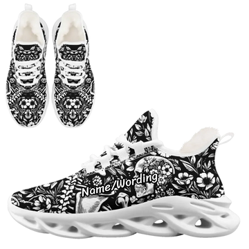 Gothic Floral Skull & Ram Athletic Sneakers, Dark Botanical Damask Print Trainers FN003A-25023188