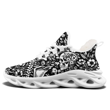 Gothic Floral Skull & Ram Athletic Sneakers, Dark Botanical Damask Print Trainers FN003A-25023188