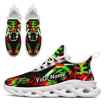 Psychedelic Grim Reaper Sneakers, Neon Cyber Goth Rave Trainers FN003-25023192
