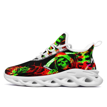 Psychedelic Grim Reaper Sneakers, Neon Cyber Goth Rave Trainers FN003-25023192