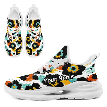 Abstract Leopard Print Athletic Sneakers, Colorful Artistic Brushstroke Fashion Trainers FN079-25027157