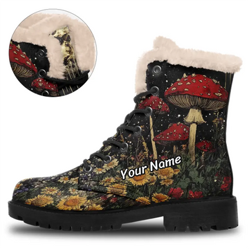 Magic Mushroom Wildflower Butterfly Bee Fleece Lined Boots | Dark Forest Cottagegore Winter Boots | 058-1-25020202