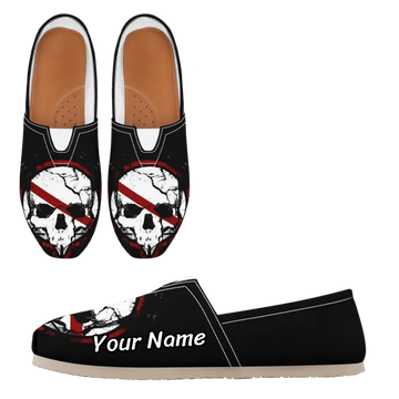 Gothic Skull Red Stripe Slip-On Loafers, Dark Macabre Casual Canvas Shoes FN053-25025151