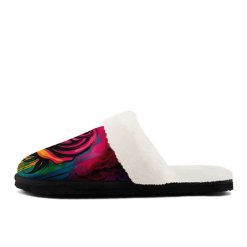 Elegant Rose Floral Plush Slipper Collection, Cozy Botanical Art House Shoes FN089-25009074