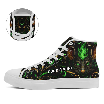 Mystical Green Flame Animal High-Top Sneaker Collection, Ornate Gothic Fantasy Art Shoes FN024-25027161