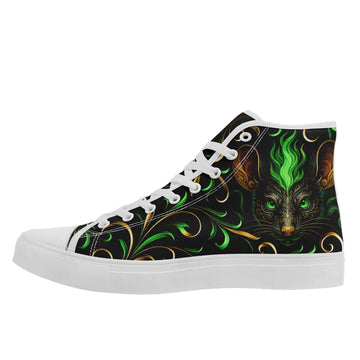 Mystical Green Flame Animal High-Top Sneaker Collection, Ornate Gothic Fantasy Art Shoes FN024-25027161