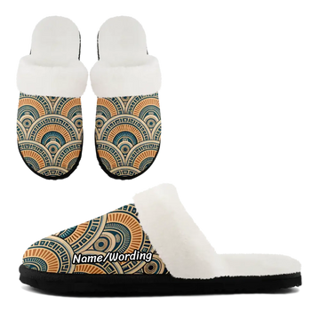 Art Deco Geometric Pattern Plush Slipper Collection, Cozy Artistic House Shoes FN089-25027162