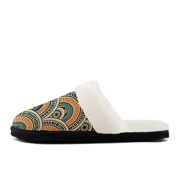 Art Deco Geometric Pattern Plush Slipper Collection, Cozy Artistic House Shoes FN089-25027162