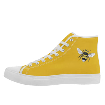 Minimalist Bumblebee High-Top Sneakers, Yellow Nature Art Canvas Shoes FN024-25020203