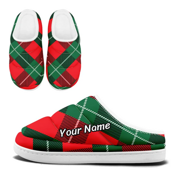 Classic Plaid Padded Slippers, Cozy Quilted Pattern House Shoes FN057-25028164