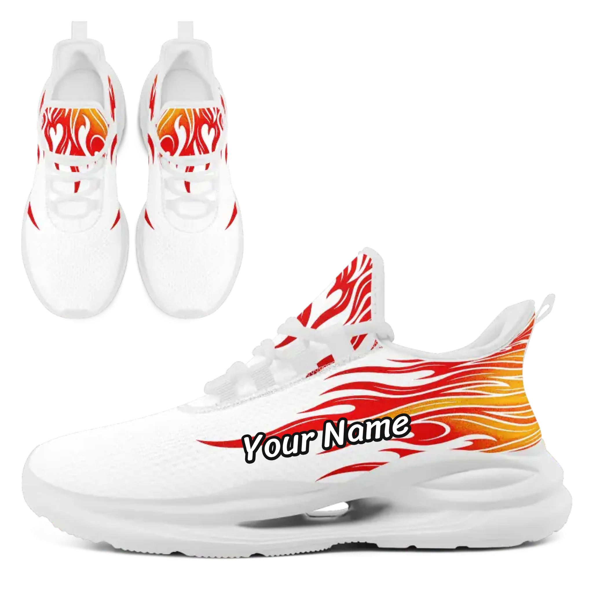 スポーツ選手 fire Fiery Flame Graphic Athletic Sneakers, Bold Fire Pattern Fashion Train