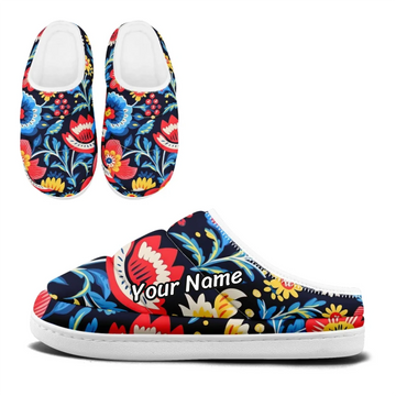 Colorful Folk Art Floral Padded Slippers, Cozy Patterned House Shoes FN057-25028165