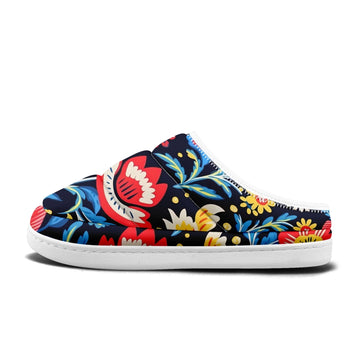 Colorful Folk Art Floral Padded Slippers, Cozy Patterned House Shoes FN057-25028165