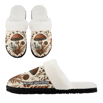 Cozy Botanical Print Plush Slippers, Nature Inspired House Shoes FN089-25025153